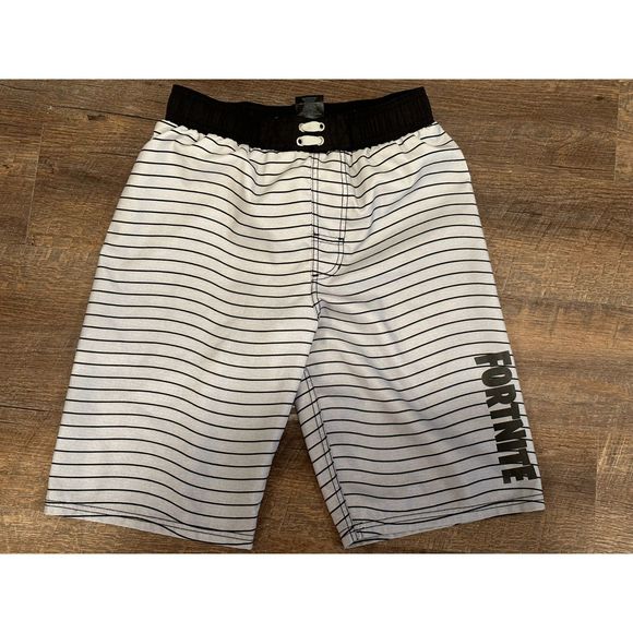 Fortnite Ombre Swim Trunks Boys XL Black/White Striped Pool Swimwear For Summer - Picture 1 of 7